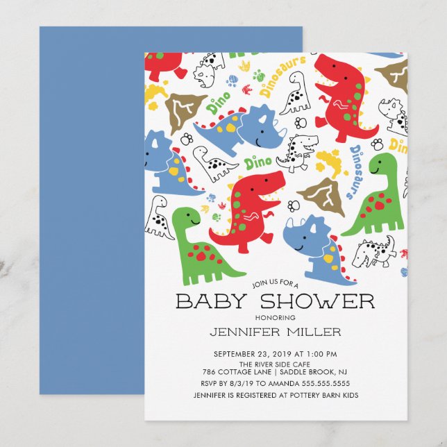 Boys colorés Dinosaur Baby shower Invitation (Devant / Derrière)