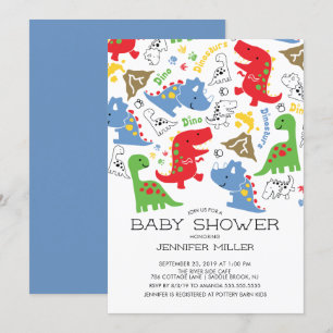 Boys colorés Dinosaur Baby shower Invitation