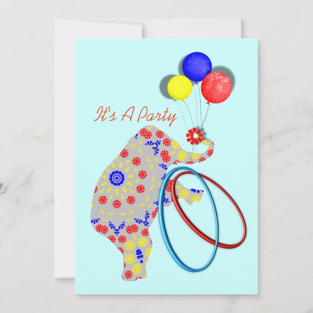 Boys Cute Cirus Elephant Party Invitations (Devant)