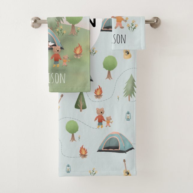 Boys Cute Forest Bears Camping Motif & Nom Enfants (En situation)