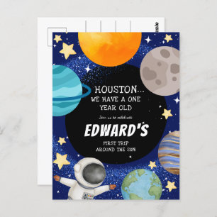 Boy's Cute Outer Space 1er Anniversaire Invitation
