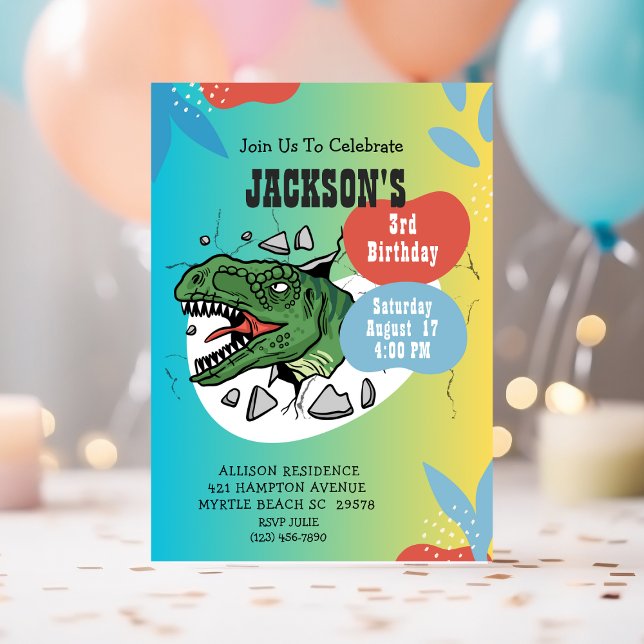 Boys Dinosaur 3e anniversaire fêté Invitation (Créateur téléchargé)