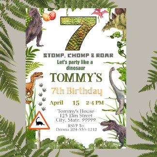 Boys Dinosaur 7e anniversaire fêté Invitation