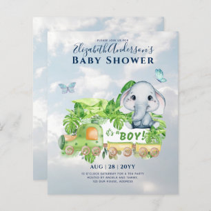 Boys Elephant Aquarelle Baby shower Invitation