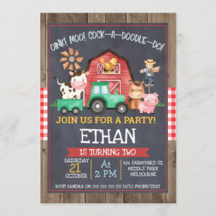 Boys Farm Tractor Chalkboard Invitation d'annivers