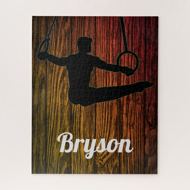 Boys Gymnastics Rings Wood Theme Puzzle with Name! (Vertical)