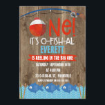 Boy's His O-fish-al 1er anniversaire Invitation<br><div class="desc">C'est l'invitation de premier anniversaire o-fish-al est une façon mignonne d'invitation les invités de votre petit à la fête. C'est idéal pour quelqu'un qui aime ce thème d'anniversaire. Cette conception comprend trois poissons bleus et arrière - plan de faux bois, une canne de pêche, un bobard de pêche et un...</div>