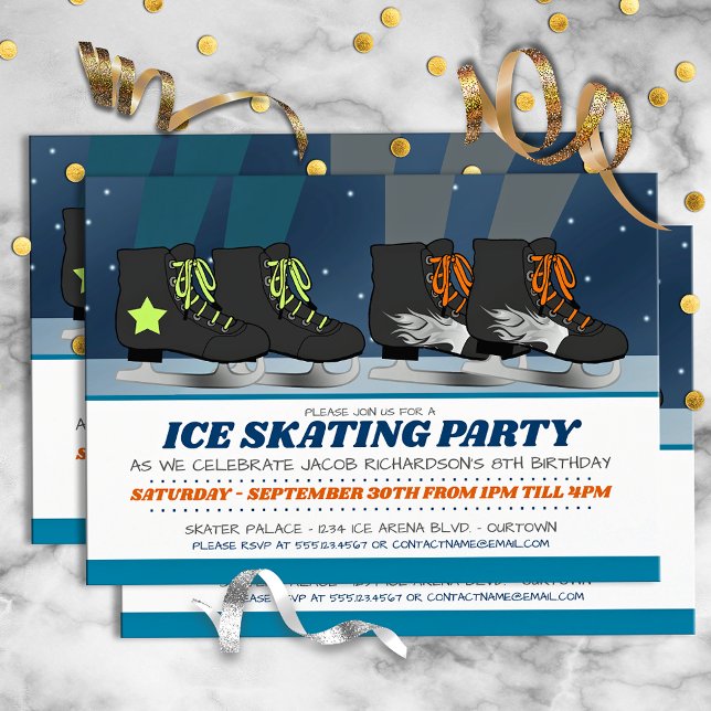 Boys Ice Skating Party Anniversaire Invitations (Créateur téléchargé)