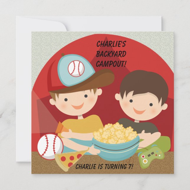 Boys Jardin Campout Invitations Anniversaires (Devant)