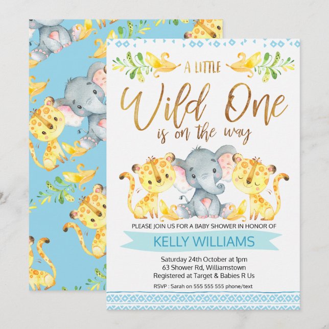 Boys Jungle Wild One Baby shower Invitation (Devant / Derrière)