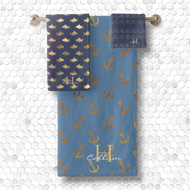 Boys Métallic Or Monogramme Marine Blue Sailor (Créateur téléchargé)