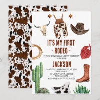 Boys My First Rodeo Cowboy 1st Birthday Invitation