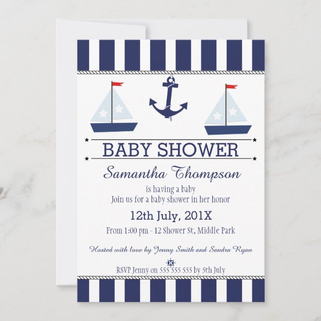 Boys Nautical Sail Boats Baby shower Invitation (Devant)
