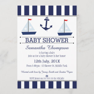 Boys Nautical Sail Boats Baby shower Invitation