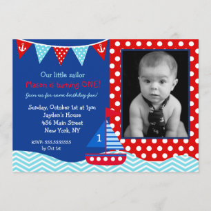 Boys Nautical Voilier 1er Anniversaire Invitation