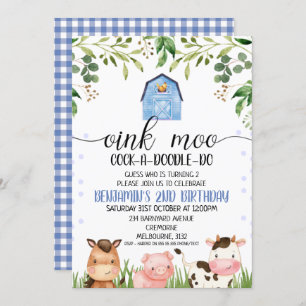 Boys Oink Moo Animaux de ferme Invitation d'annive