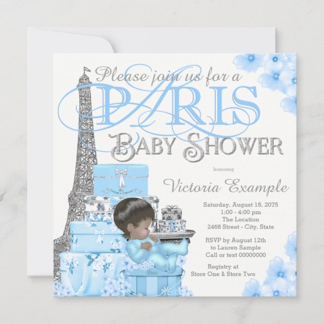 Boys Paris Baby Shower Invitations (Devant)