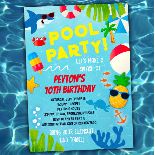 Boys Pool Party Anniversaire Invitation