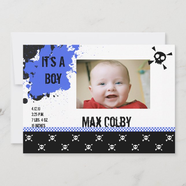 Boy's Punk Rock Faire-part de naissance (Devant)