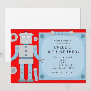 Boys Red Robot Custom Anniversaire Fête Invitation
