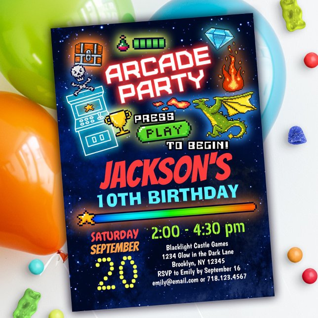 Boys Retro Arcade Anniversaire Fête Invitation (Créateur téléchargé)