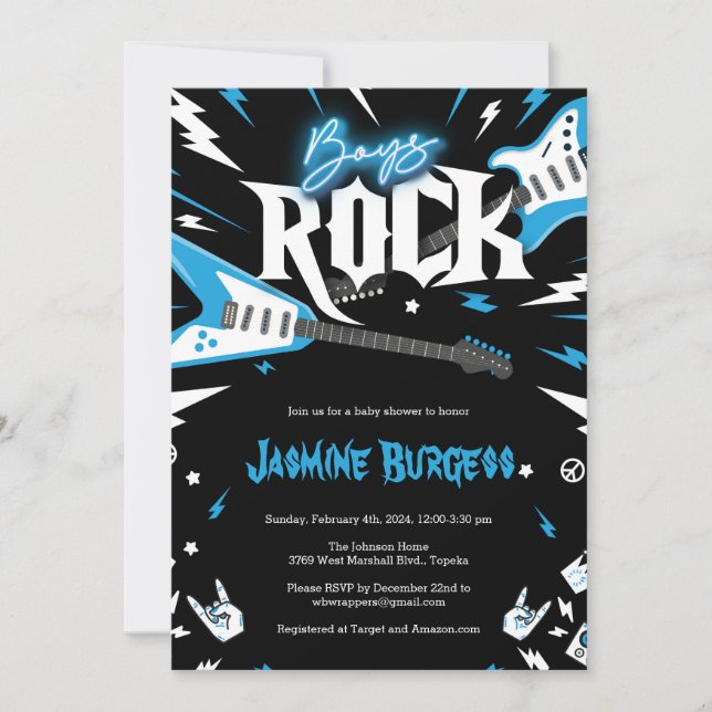 Boys ROCK Baby shower Invitation, Invitation de gu (Devant)