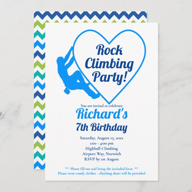 Boys Rock Escalade Anniversaire Fête Invitation (Devant / Derrière)