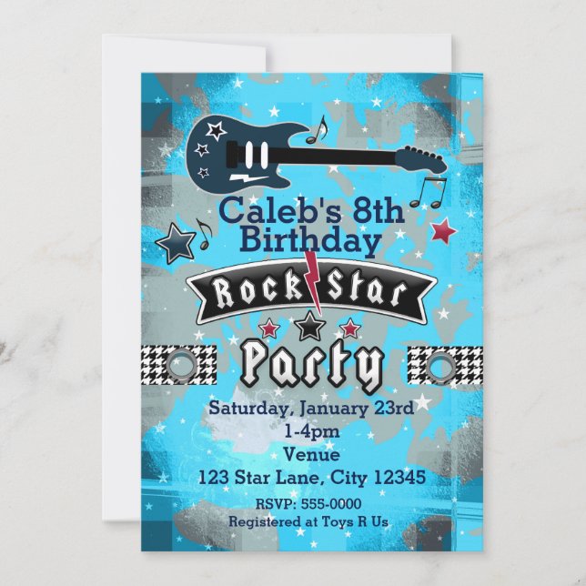 Boys Rock Star Invitations de fête d'anniversaire (Devant)
