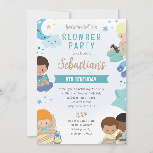 Boys Sleepover Invitation – PJs, Pillows & Gaming (Devant)