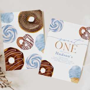 Boy's Sweet One Birthday Party Invitations