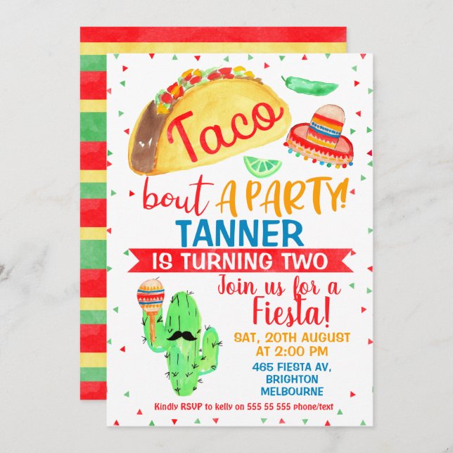 Boys Taco à propos d'une invitation pour fêter un  (Devant / Derrière)