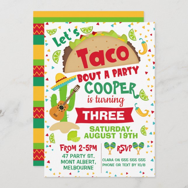 Boys Taco Bout Une fête Invitation d'anniversaire (Devant / Derrière)