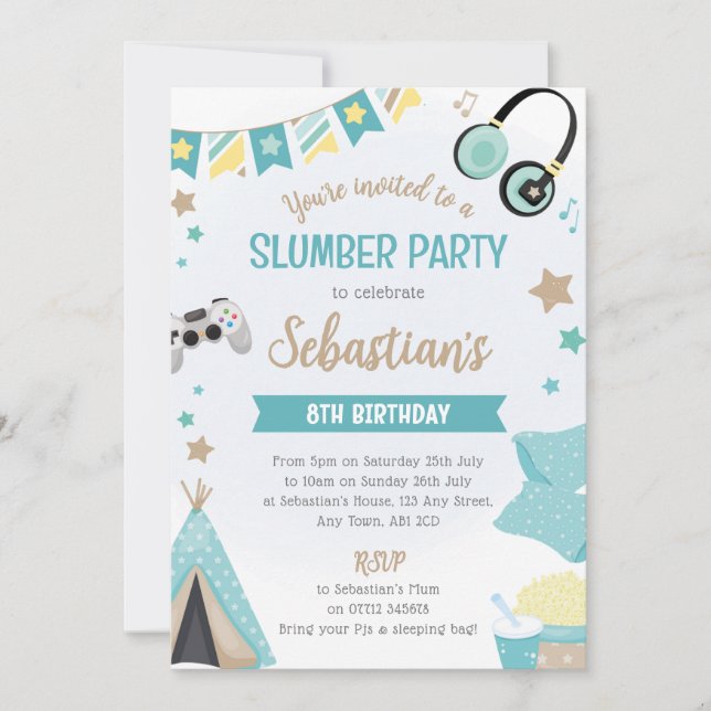 Boys Teepee Sleepover Invitation - Slumber Party (Devant)