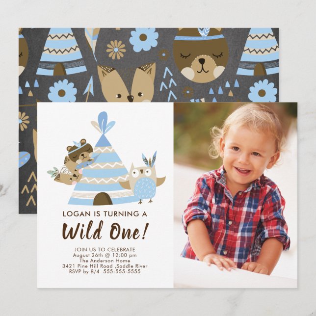 Boys Teepee Wild Un Anniversaire Invitation (Devant / Derrière)