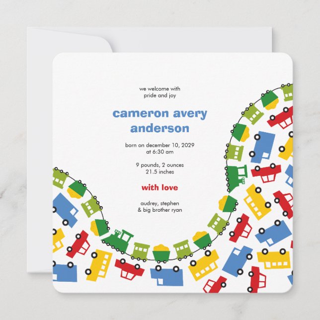 Boy's Toys Transport Baby Photo Faire-part de nais (Devant)