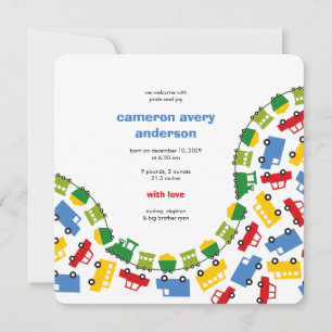 Boy's Toys Transport Baby Photo Faire-part de nais