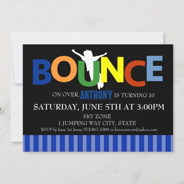 Boys Trampoline colorée Bounce Party Invitation (Devant)