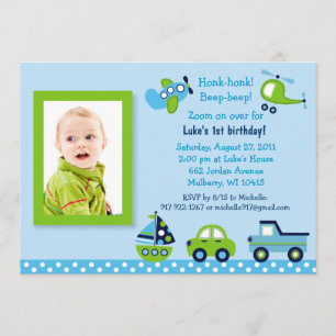 Boys Transportation Photo Invitations d'anniversai