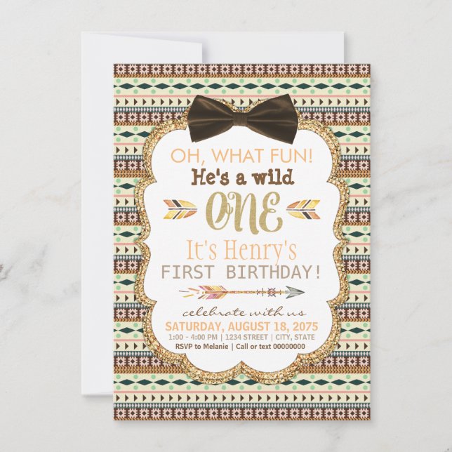 Boys Tribal First Birthday Party Invitation (Devant)