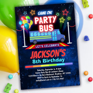 Boys Vidéo Game Party Bus Invitation