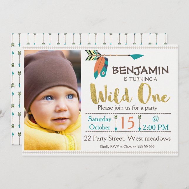 Boys Wild One Arrow 1er Anniversaire Invitation (Devant / Derrière)