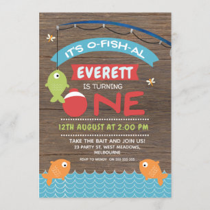 Boy's Wood C'est o-fish al 1st Birthday Invitation