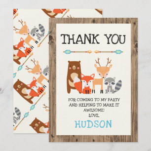 Boy's Woodland Animals Birthday Carte de remerciem