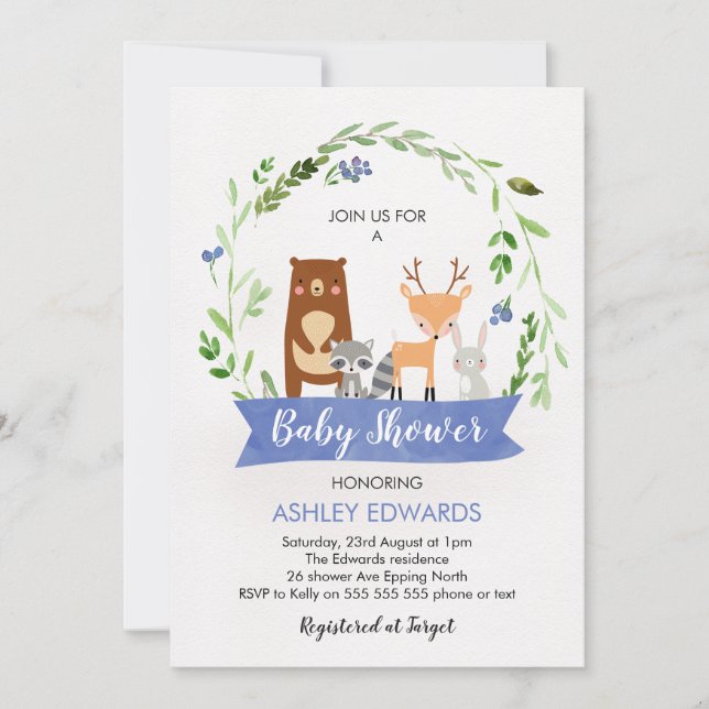 Boys Woodland Animaux Baby shower Invitation (Devant)