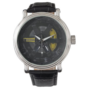 Bracelet à roue noir et jaune Montre homme