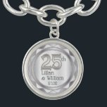 Bracelet Avec Breloques 25e anniversaire du Mariage d'argent<br><div class="desc">Personnalisez Le Charme. 25e anniversaire de Mariage d'argent Keepsaké. Remarque : Toutes les zones de modèle n'ont pas besoin d'être modifiées. 📌 Si vous avez besoin d'une personnalisation plus poussée, cliquez sur le bouton "Cliquez pour Customiser plus loin" ou "Customiser ou modifier la conception" et utilisez notre outil de conception...</div>