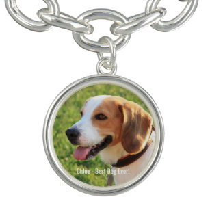 Bracelet Avec Breloques Photo et nom du chien Beagle personnalisé