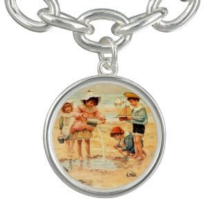 Bracelet Avec Breloques Vintage Antique Beach Boy Girl Enfants Art