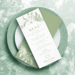 Branche avec fleurs vert sauge carte menu mariage<br><div class="desc">Cette carte de menu exquise met en valeur un affichage floral vert et blanc comme point central. Son aspect élégant et élégant est idéal pour vos occasions spéciales. De plus, le même spectacle floral est présenté en blanc sur un arrière - plan vert sauge au fond, ajoutant à son atmosphère...</div>