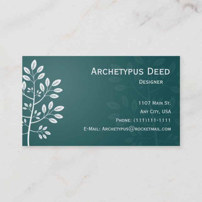Branche blanche sur le carte de visite turquoise (Devant)